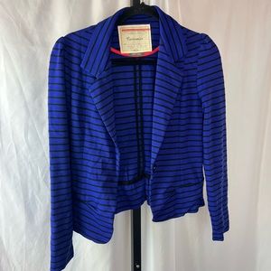 Anthro Cartonnier Blue and Black Striped One Button Blazer Jacket, size Small